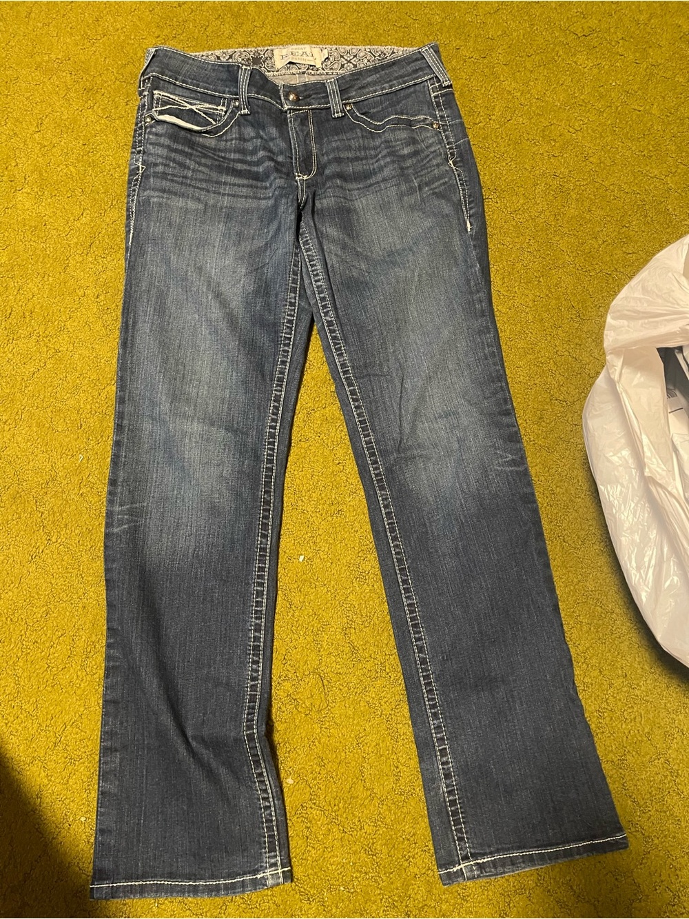 Ariat REAL Women's Denim Mid Rise Straight Jeans Blue Embroidery 5 Pocket 30R